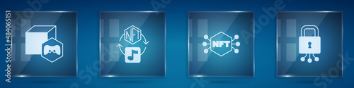 Set NFT Digital crypto art, and Cyber security. Square glass panels. Vector