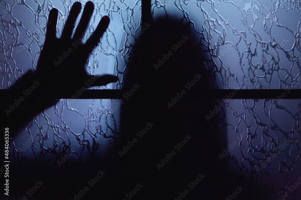 Creepy silhouette of a woman behind a closed door Stock Photo Adobe Stock