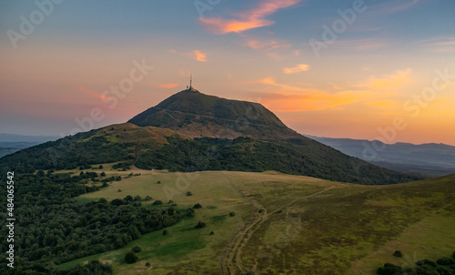 The puy-de-dôme at sunset in auvergne france
