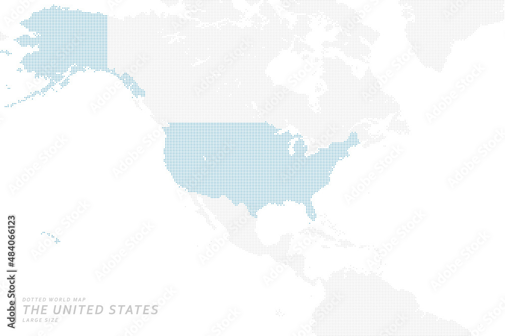 アメリカ合衆国を中心とした青のドットマップ。　大サイズ。