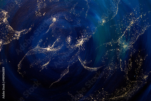 Oil painting The Little Prince. Planet on canvas. Space and stars. Romantic picture. Background.