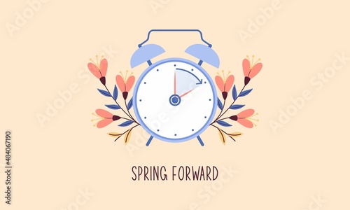 Leinwand Poster Spring forward fall back illustration with clock
