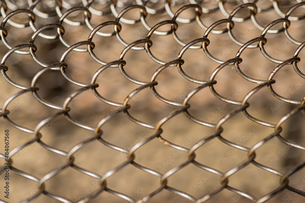 Mesh rabitz , texture of weaving mesh network link. Close up of a fence. barrier on way. metal grid close-up. rusty mesh texture Mesh rabitz , texture of weaving mesh network link. Close up of a fence. barrier on way. metal grid close-up. rusty mesh texture