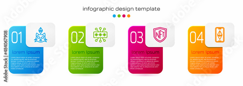 Set line NFT Digital crypto art, Cyber security, shield and Ethereum ETH. Business infographic template. Vector
