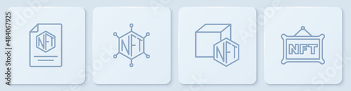Set line NFT contract, Digital crypto art, blockchain technology and . White square button. Vector