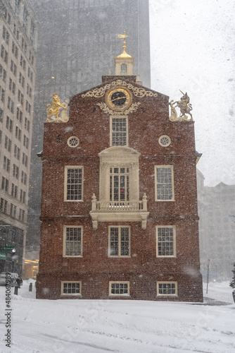 Old state house in snowstorm