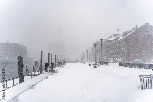 Snowy city landscape