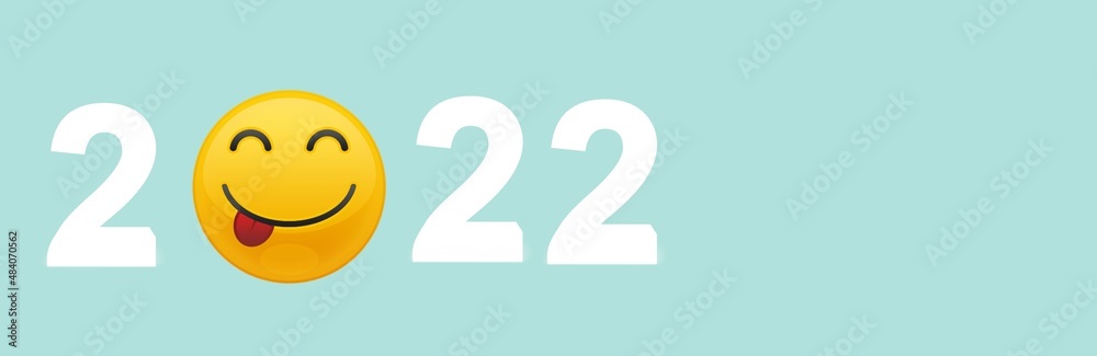 2022 with smile face paper cut, Happy New Year, positive mental health, resolution goal 2022 with smile face paper cut, Happy New Year, positive mental health, resolution goal
