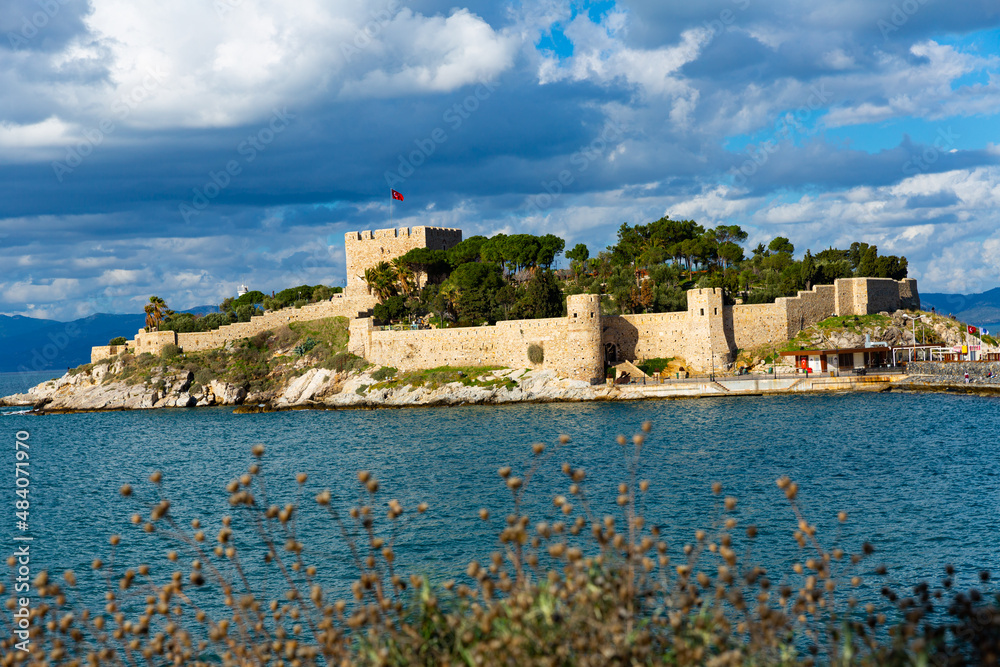 Pigeon Island with. Kusadasi harbor, Aegean coast of Turkey.