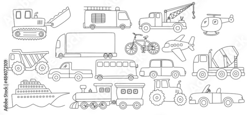 Set of Transport icons Drawing illustration Hand drawn doodle