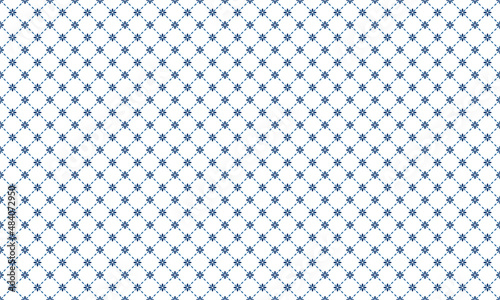 Embroidery seamless pattern with flower cross stitch. Indigo and light blue elements on white background. Vector illustration. For shirt textile cloth silk scarf bandana wallpaper mobile case cover. 