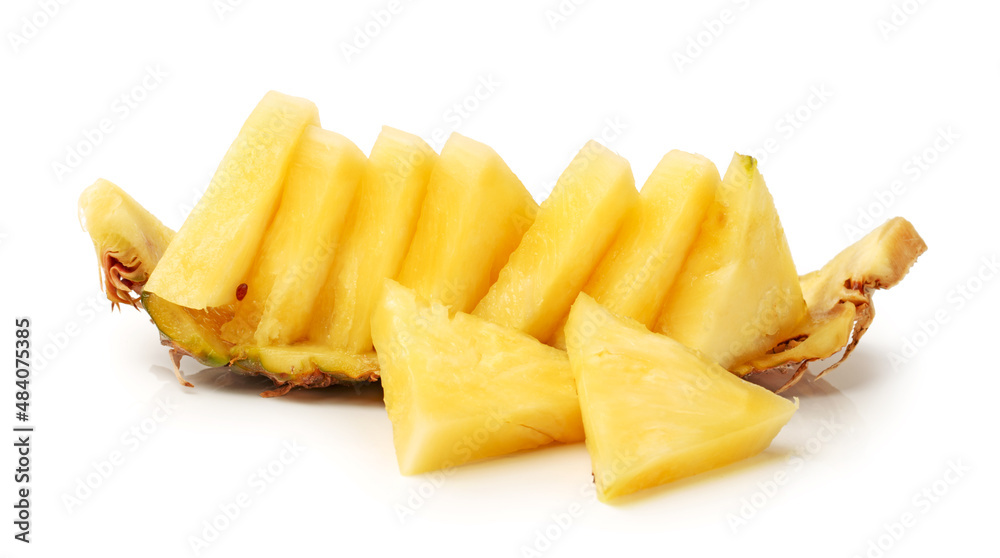 Pineapple chunks isolated on white, clipping path included Pineapple chunks isolated on white, clipping path included