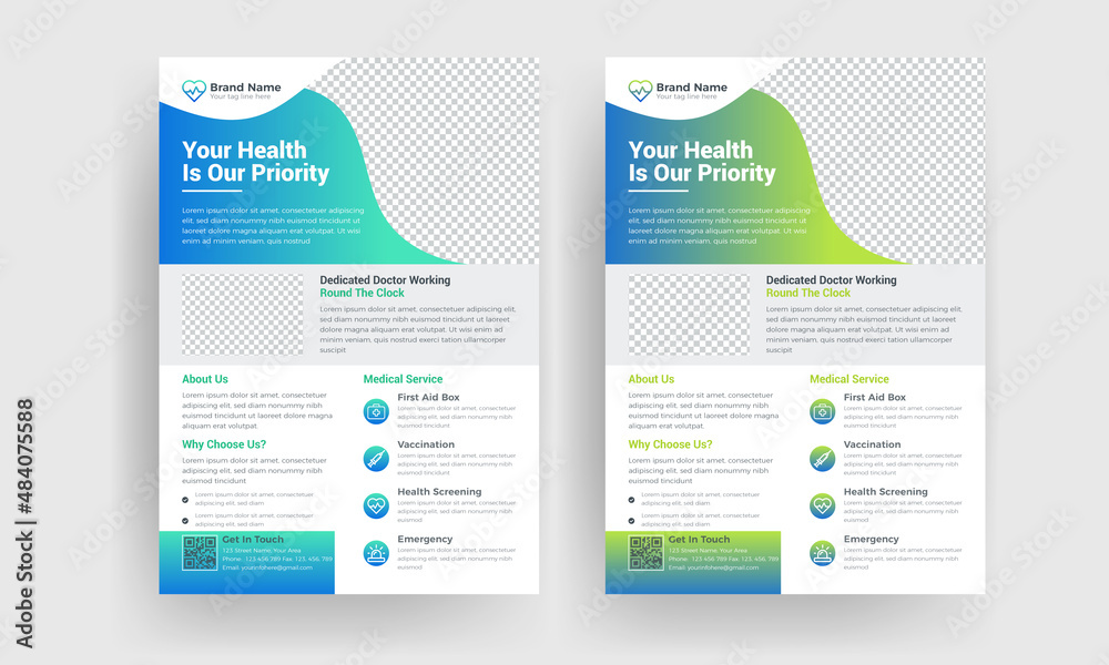 Two colour modern medical healthcare flyer design or doctor brochure design template