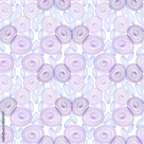 Seamless abstract pattern  hand drawn style. Lilac  blue flowers   shapes  elements  white background  print  vector