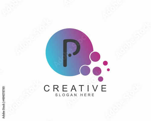 Letter P Point Logo Design with Blue Purple. Illustration of Colorful Alphabet Vector Letters.
