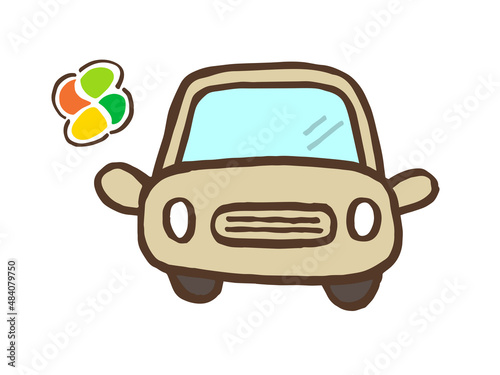かわいい高齢者マークと車／手書きイラスト素材