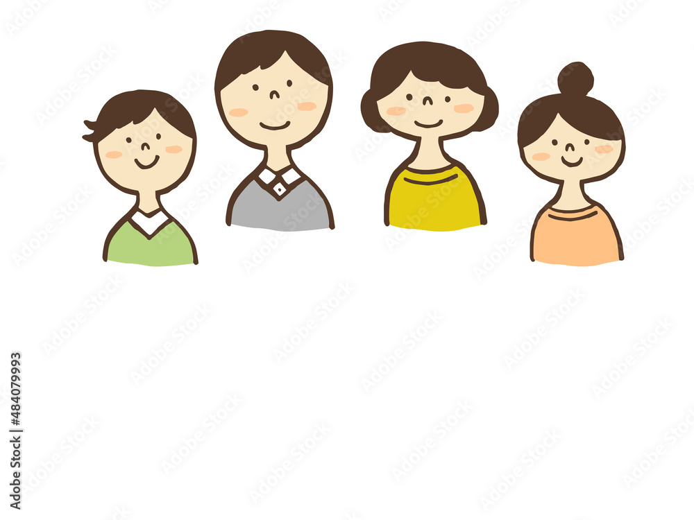 Naklejka premium かわいい2世代親子のファミリー/手描きイラスト素材