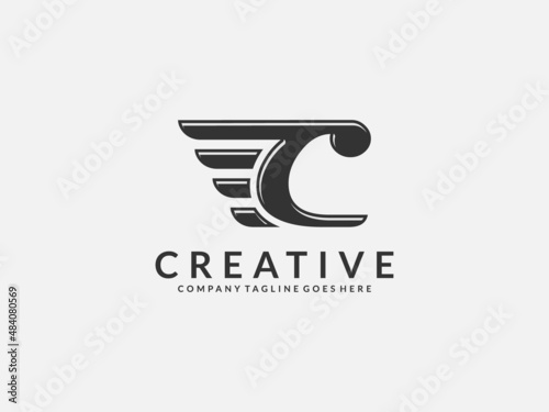 logotype letter C linked wing . Alphabet logotype vector design