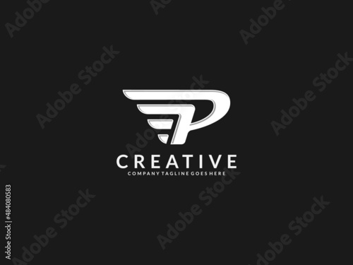 logotype letter P linked wing . Alphabet logotype vector design