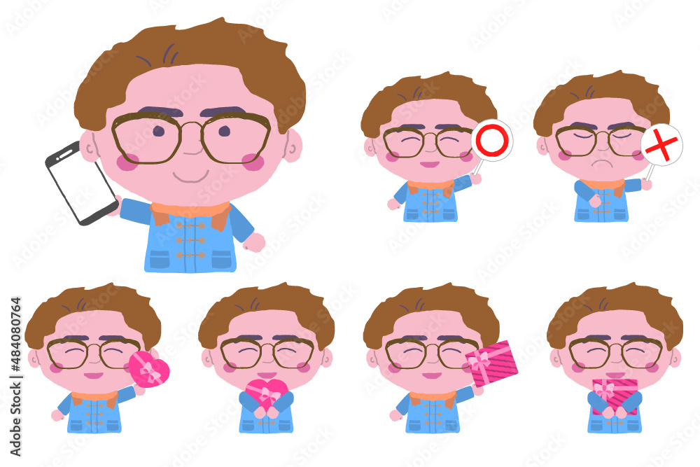 Fototapeta premium コート姿の若い男性 上半身 イラストセット