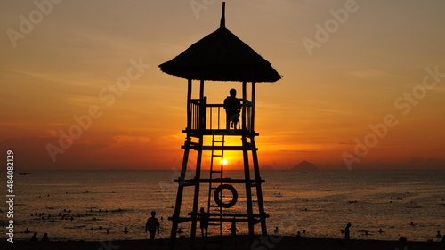 Sunrise on the shore of the South China Sea in Vietnam in Nha Trang.
