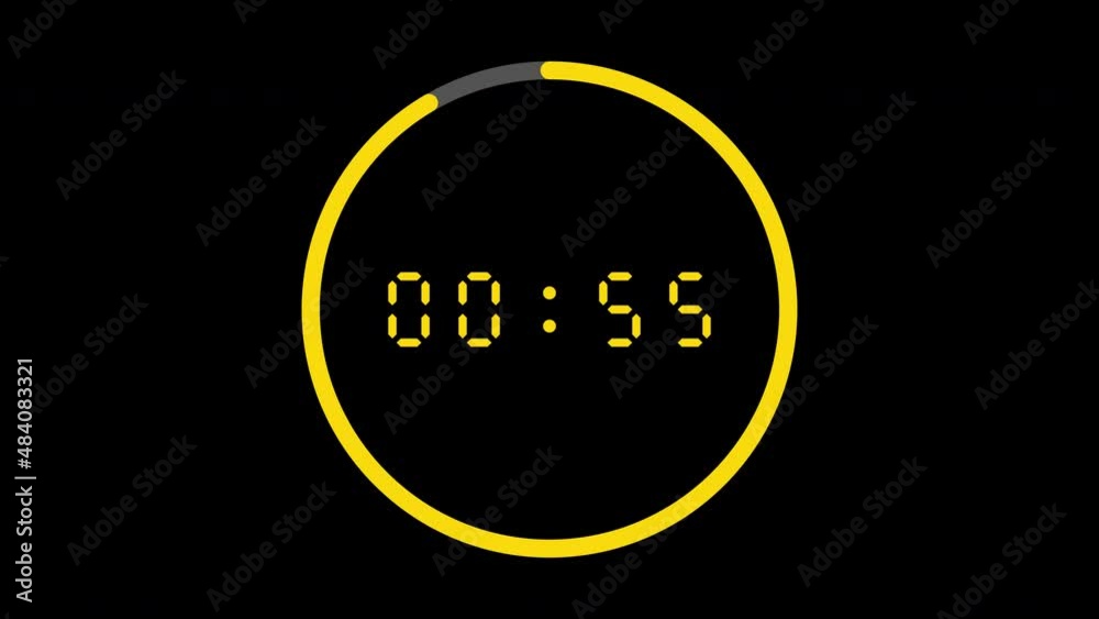 One minute (60-0 seconds) modern digital countdown timer with circle line indicator on transparent background One minute (60-0 seconds) modern digital countdown timer with circle line indicator on transparent background
