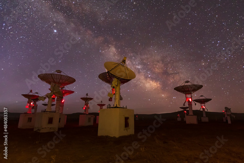 Radio telescopes and the Milky Way at night, Milky way panorama