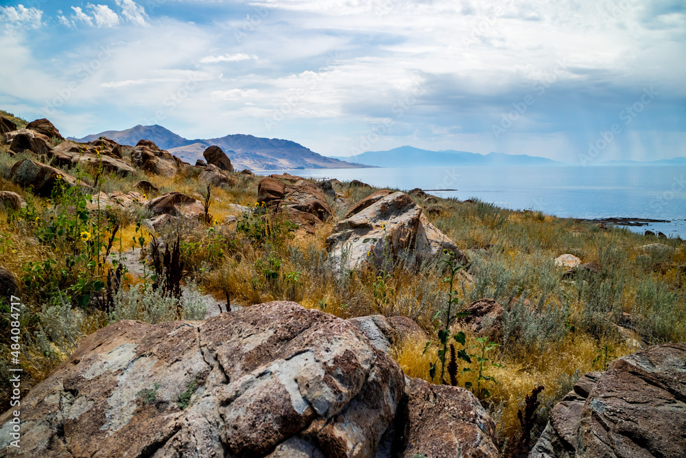 An overlooking view of nature in Antelope Island State Park, Utah