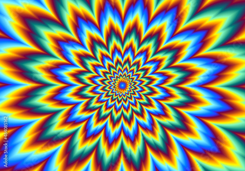 Pulsing fiery flower. Optical illusion of movement.