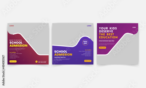 School admission social media post banner or square flyer template, back to school, education flyer design, editable vector