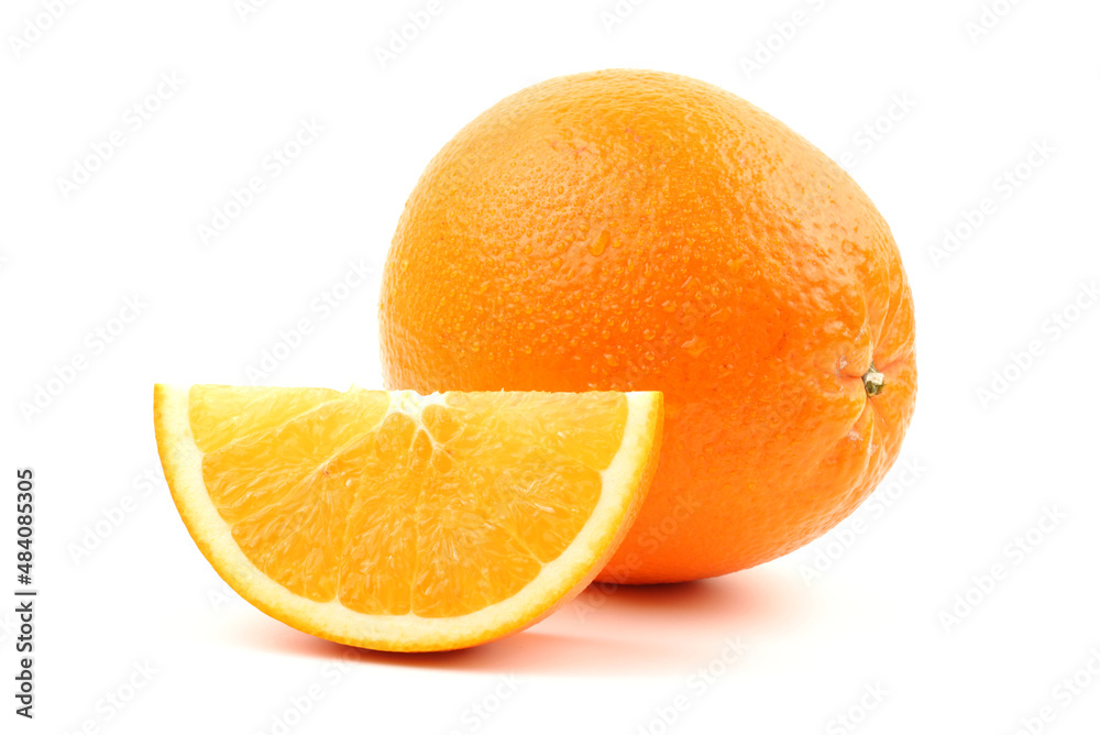 orange fruit and slice isolated on white background orange fruit and slice isolated on white background