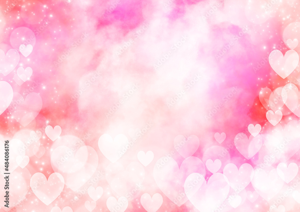 ピンクの星が飛ぶキラキラハートフレーム