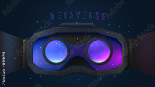Realistic headset for virtual reality view from the inside. The concept of immersion in the metaverse.