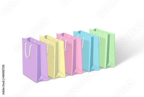 3d rendering image of colorful pastel shopping bags.
