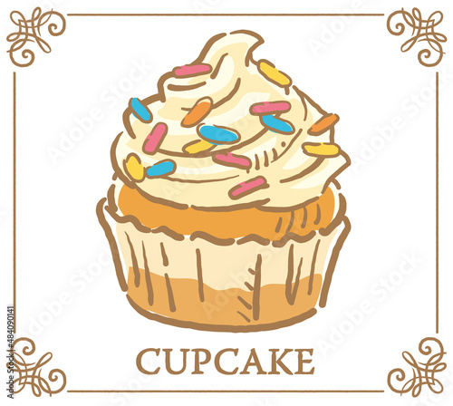 カップケーキ。手書き風スイーツ。ベクターイラスト素材