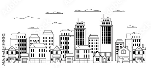 Vector illustration of skyline linear cityscape landscape template.