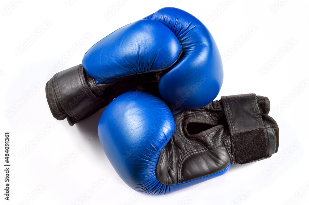 Leather boxing gloves on a white background.