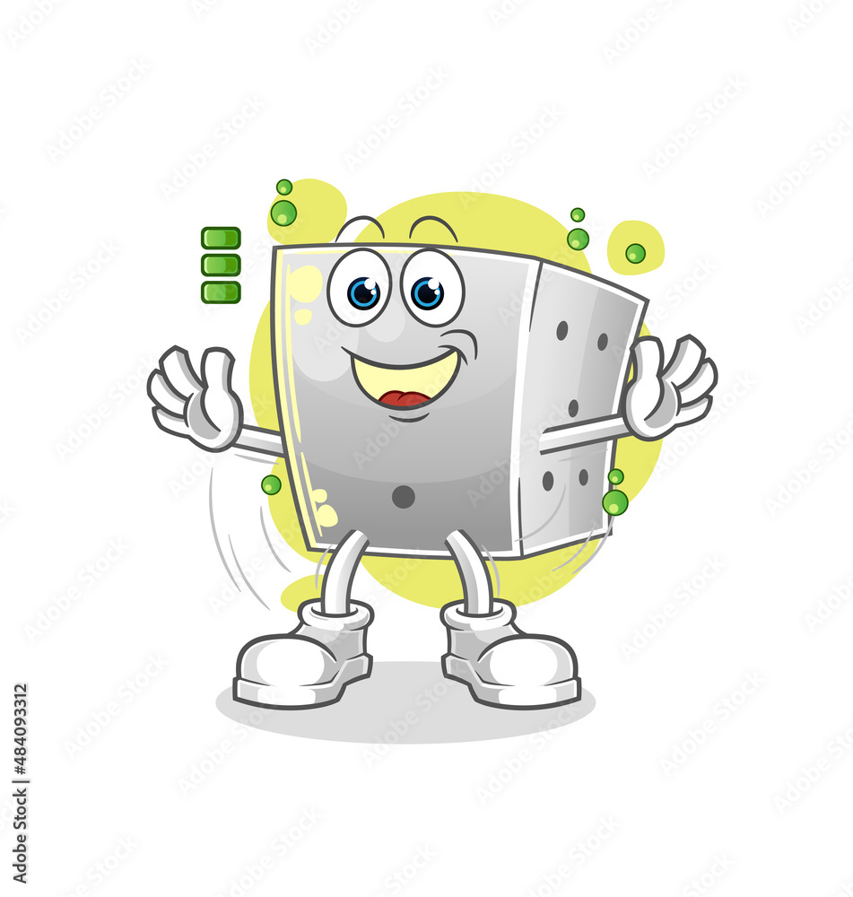 dice full battery character. cartoon mascot vector dice full battery character. cartoon mascot vector