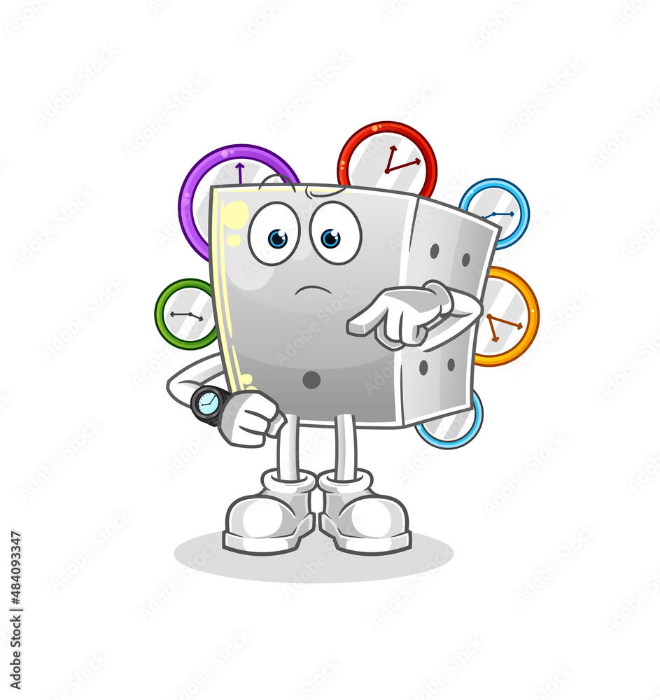 dice with wristwatch cartoon. cartoon mascot vector