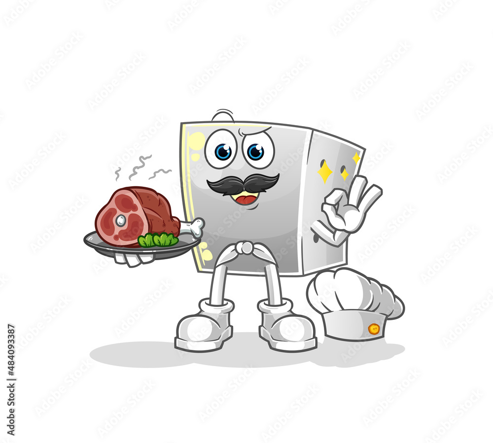 dice chef with meat mascot. cartoon vector dice chef with meat mascot. cartoon vector
