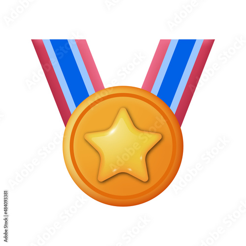 3d cute emblem medal golden first winner best competition challenge illustration concept