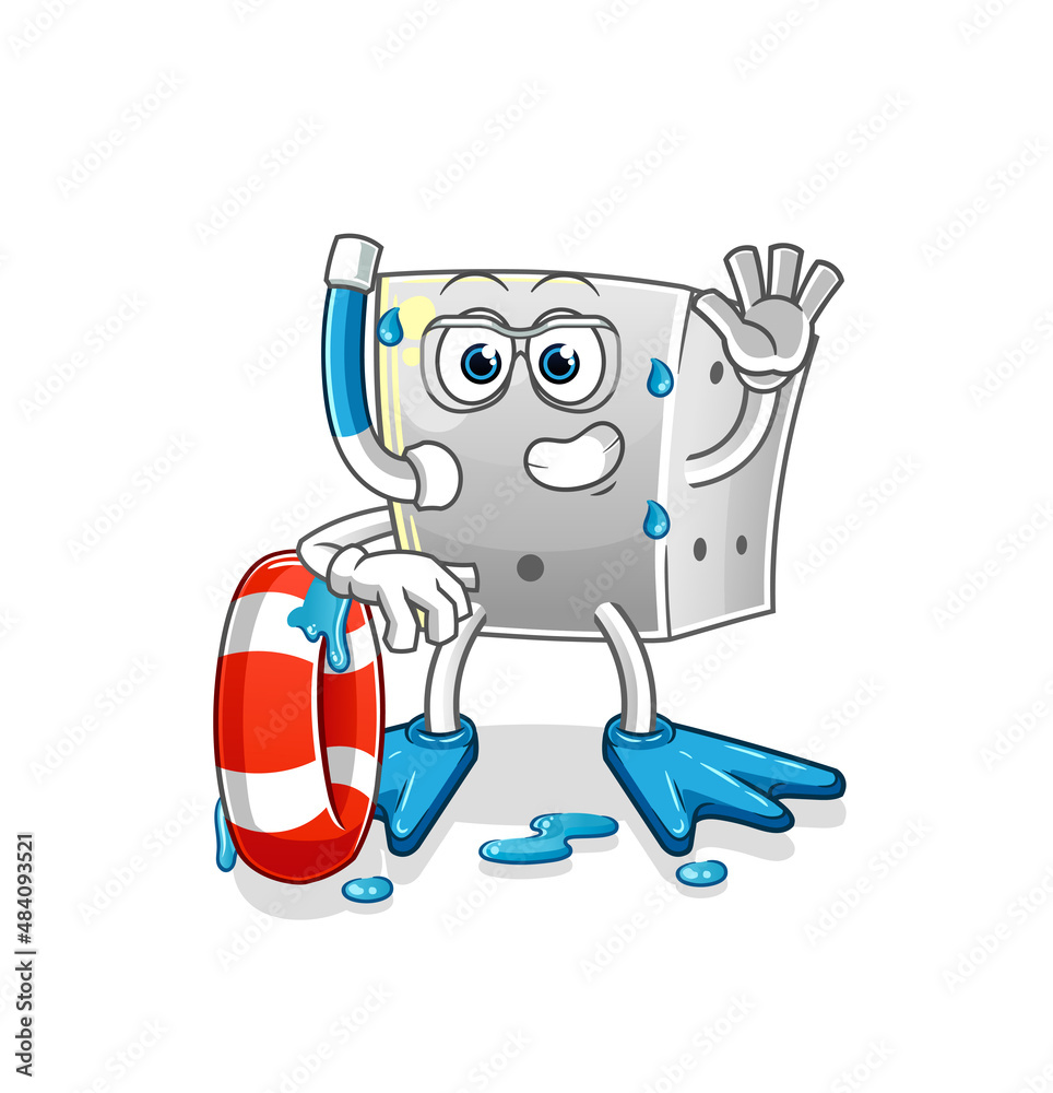 dice swimmer with buoy mascot. cartoon vector