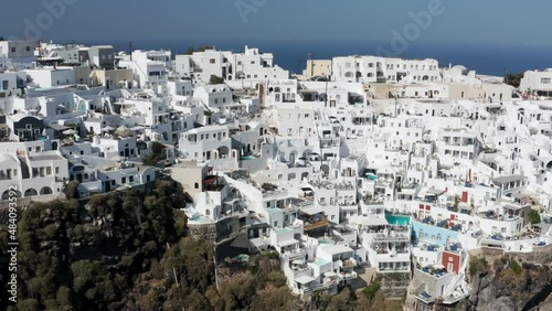 Whitewashed Buildings Of Imerovigli Village In Santorini Caldera Islands, Greece. Aerial photo