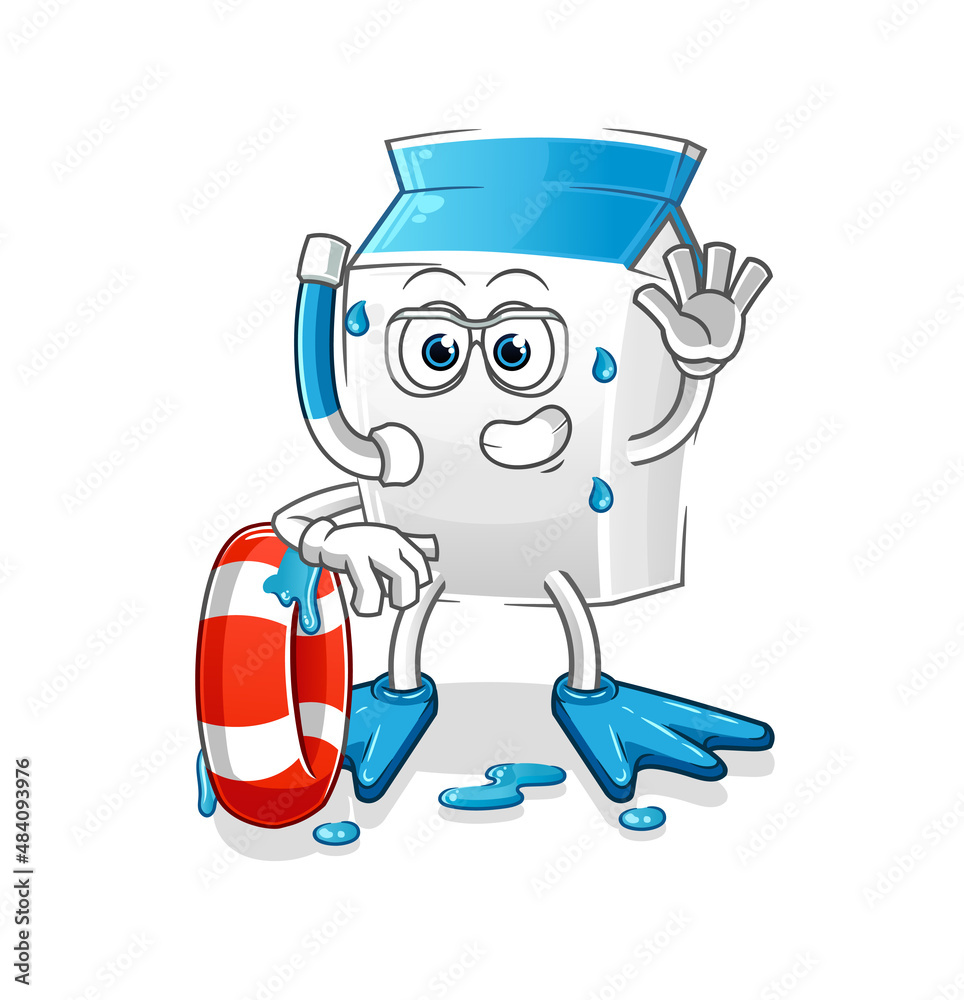 milk swimmer with buoy mascot. cartoon vector