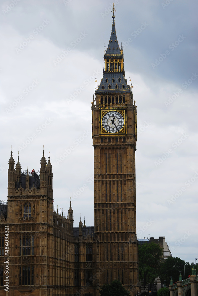 Famous Big Ben, also known as Elizabeth Tower, clock tower at the Palace of Westminster in London, United Kingdom, UK. Landmark of London.