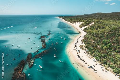 Aerial view of the Tangalooma wrecks in Moreton Bay, Queensland, Australia photo