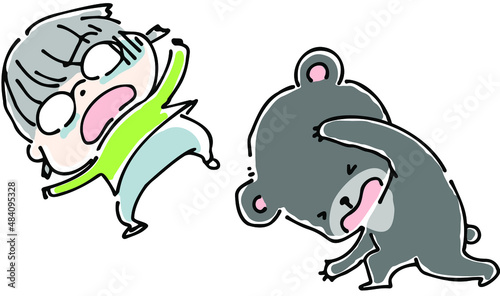 黒熊に投げ飛ばされるメガネっ子