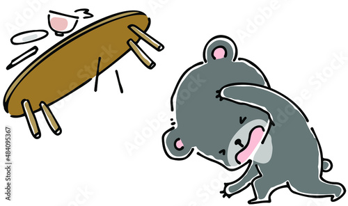 ちゃぶ台を放り投げる黒熊