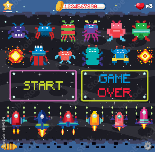 Retro pixel space game interface