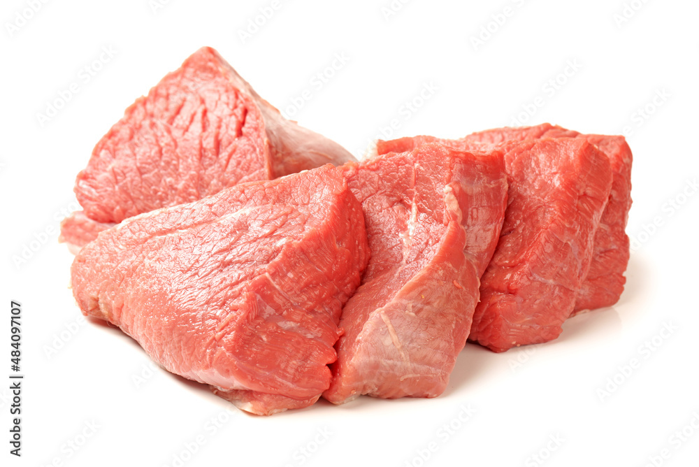 Fresh raw beef steak with rosemary isolated on white background
